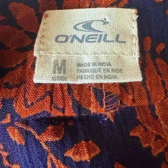 O’NEILL Lianne floral pleated babydoll top bell sleeves cobalt rust sz medium - Picture 11 of 14